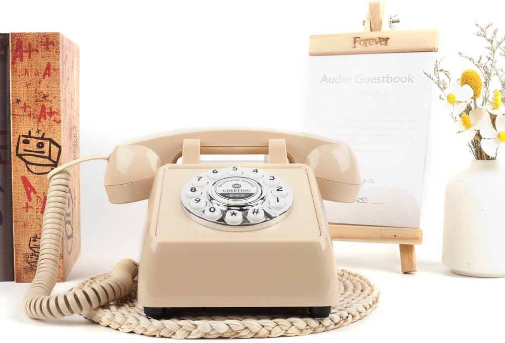 cojodopo Wedding Message Blessing Audio Guestbook Telephone, Antique Guestbook Telephone Fixed Landline Recorder Phone (Button Model)