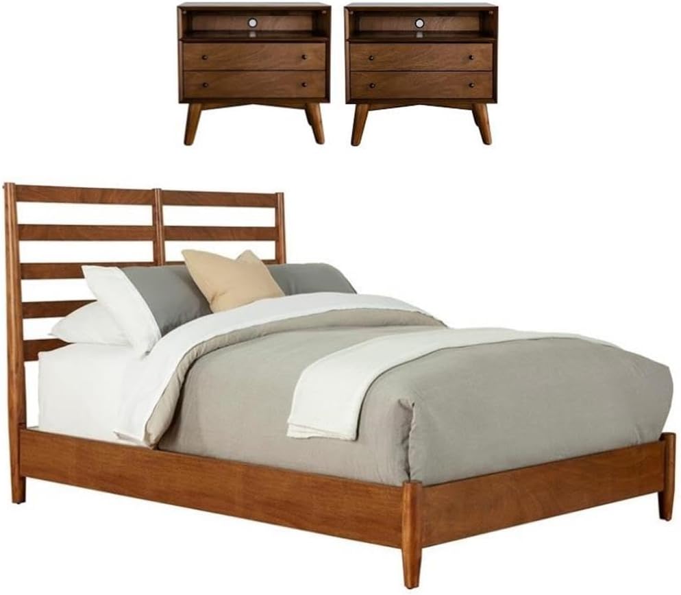 Home Square 3 Piece Set with Standard King Bed and 2-Drawer Nightstand in Acorn