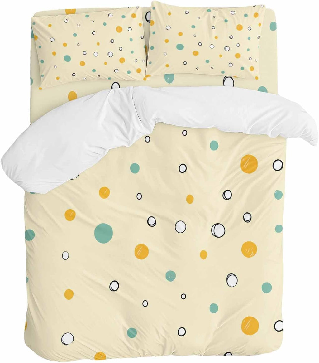 Prime Leader Polka Dot Duvet Cover Set Queen Size 4 Pieces Green Yellow Polka Dot Warm Yellow Cute Summer Bedding Set with Zipper Closure, 1 Comforter Cover 90x92 Inches 1 Flat Sheet & 2 Pillow Cases