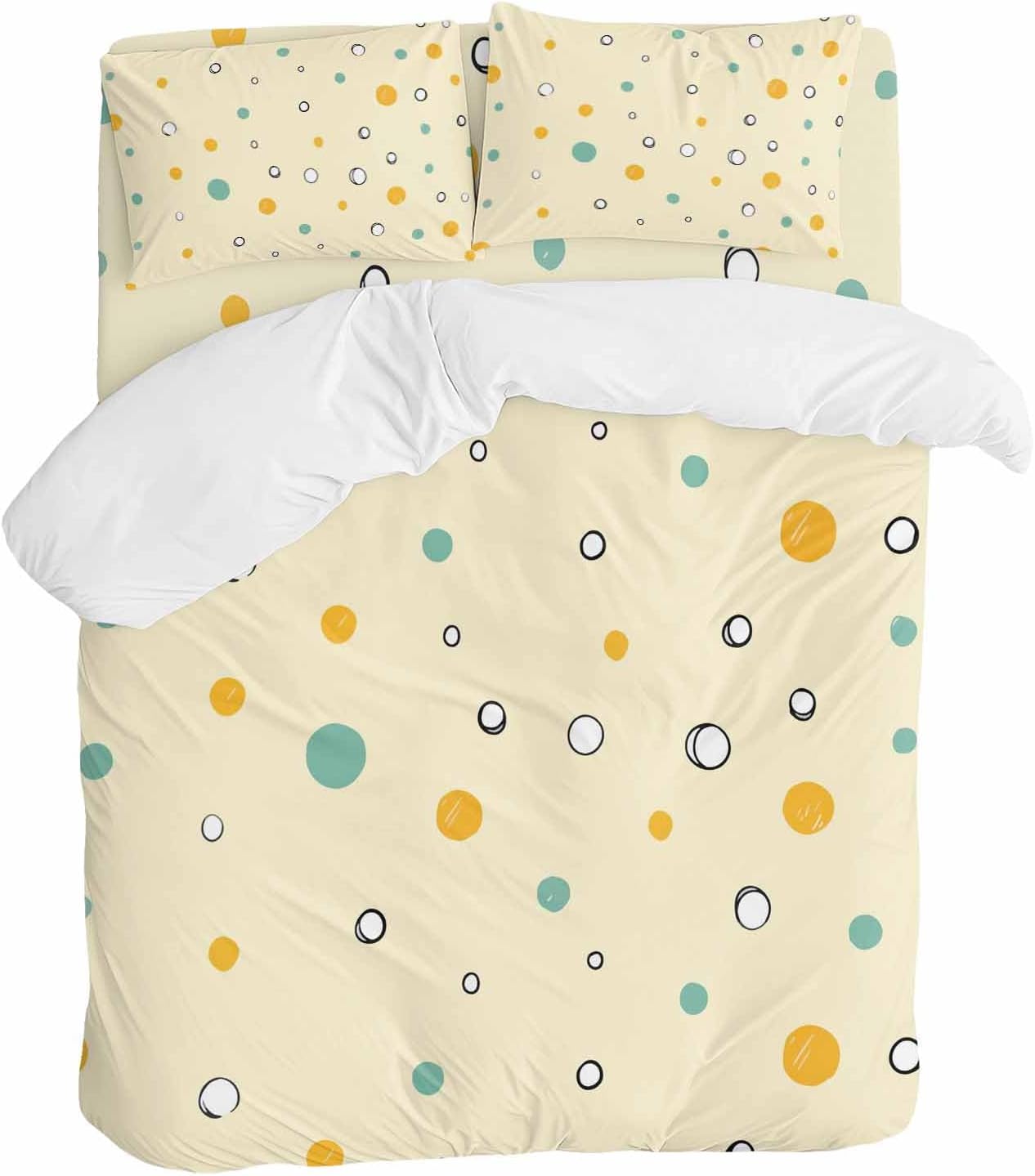 Prime Leader Polka Dot Duvet Cover Set Queen Size 4 Pieces Green Yellow Polka Dot Warm Yellow Cute Summer Bedding Set with Zipper Closure, 1 Comforter Cover 90x92 Inches 1 Flat Sheet & 2 Pillow Cases