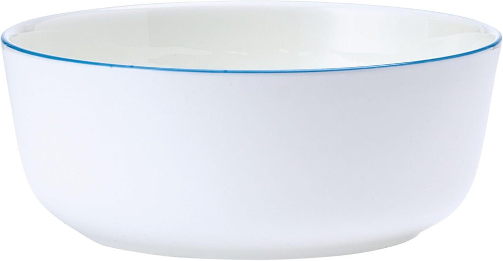 Mikasa Samantha 12 Piece Bone China Dinnerware Set, Service for 4, Flat Plates and Bowl with Blue Rim, Chip-Resistant, Lightweight, Elegant and Durable, White