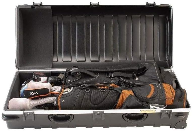 SKB Cases Double ATA Standard Hard Plastic Exterior Golf Bag Travel Case with Wheels, Black (2 Pack)