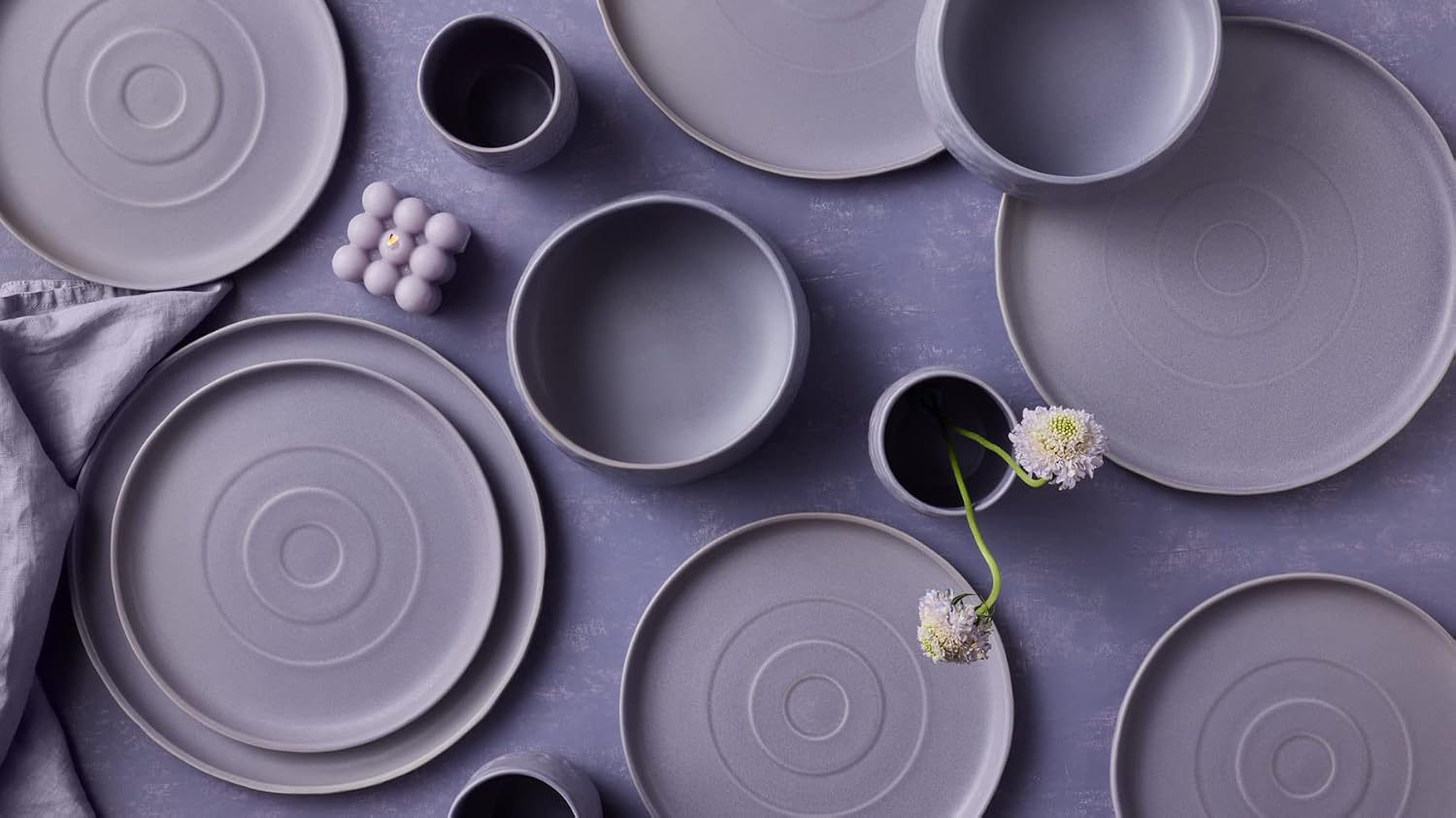 Stone by Mercer Project SHOSAI 16-Piece Stoneware Dinnerware Set, Plates and Bowls Set, Modern Dishware set fo 4, Lavender