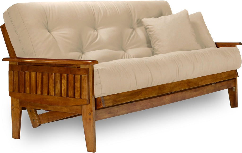 Nirvana Futons Eastridge Futon Set - Queen Size, Frame, 8' Mattress, Microfiber Sussex Khaki Cover