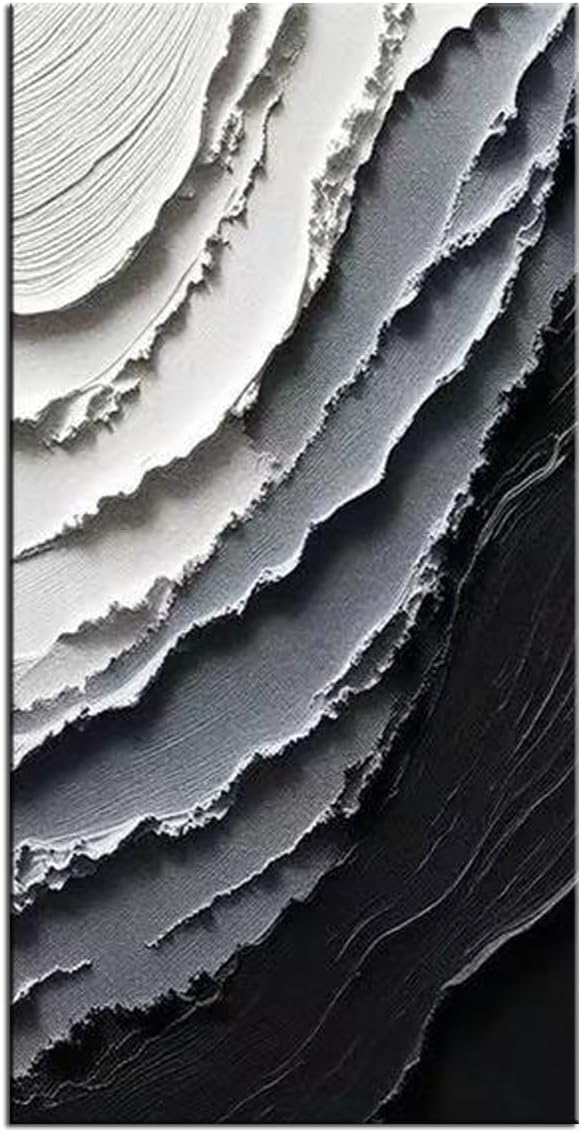 YaSheng Art -Canvas Wall Art Handmade Art Modern Abstract Wall Art, Black and White Gradient Canvas Paintings, Large Vertical Wall Art for Living Room Bedroom Office Wall Decor , 24x48inch Ready to Hang