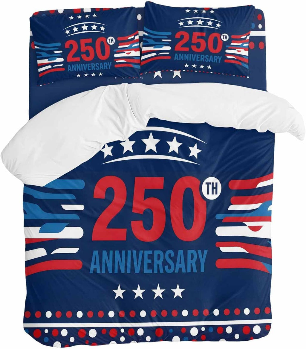 USA 250th Anniversary Duvet Cover Set Queen Size 4 Pieces Polka Dots Star Independence Day Navy Blue Bedding Set with Zipper Closure, 1 Comforter Cover 90x92 Inches 1 Flat Sheet & 2 Pillow Cases