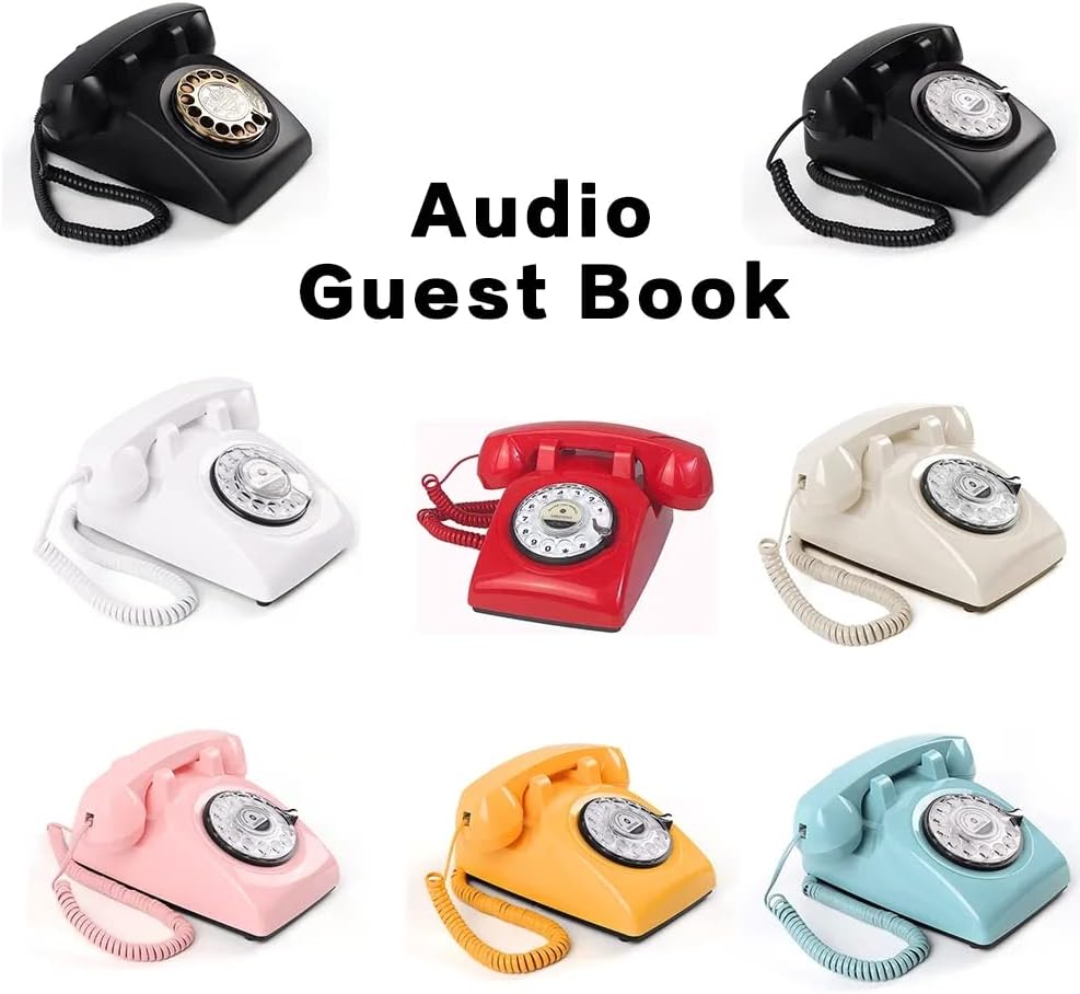 cojodopo Vintage Audio Guestbook, Wedding Confessional Recording Retro Phone Classic Rotary Dial Audio GuestBook (White)