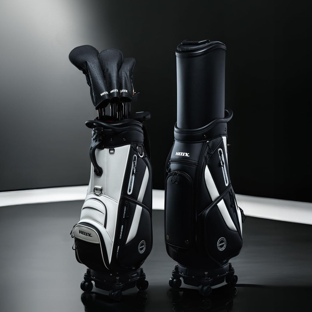 HELIX-Golf Golf Cart Bag, Easy to Carry, Retractable Golf Club Cart Bag with Locking Wheels Chassis and Latest Integrated Handgrip.