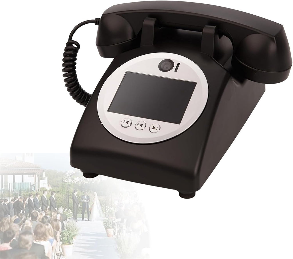 Wedding Guestbook, Retro Video Audio Guest Book Wedding Phone, Hd Video Phone Guestbook, Creative Easy to Use & Fun, for Bridal Shower, Birthday Black-128GB
