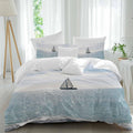 Nature Seascape Duvet Cover Set Queen Size 4 Pieces Sailboats Blue Waves Cloud Sky Ocean Surface Bedding Set with Zipper Closure, 1 Comforter Cover 90x92 Inches 1 Flat Sheet & 2 Pillow Cases