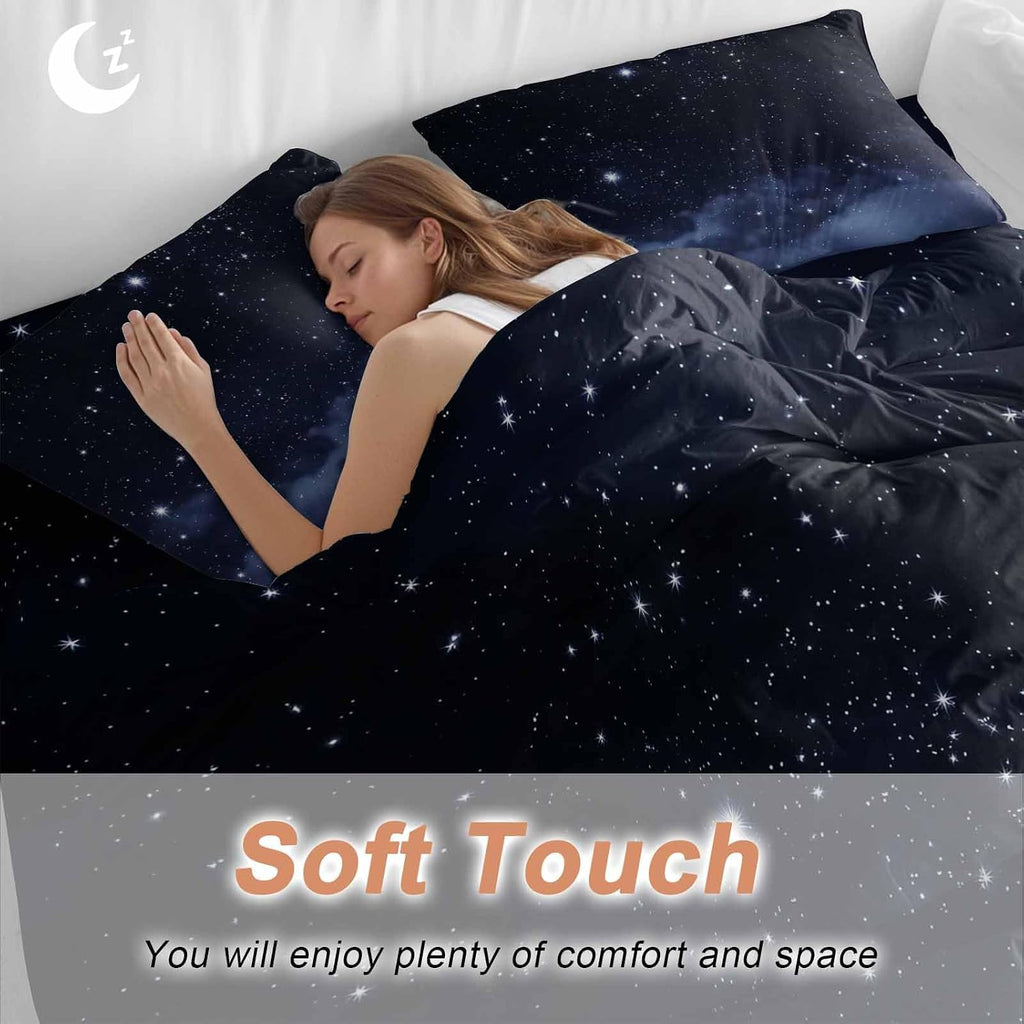 Prime Leader Starry Sky Duvet Cover Set Queen Size 4 Pieces Dreamlike Night Universe Gradient Bedding Set with Zipper Closure, 1 Comforter Cover 86x86 Inches 1 Flat Sheet & 2 Pillow Cases