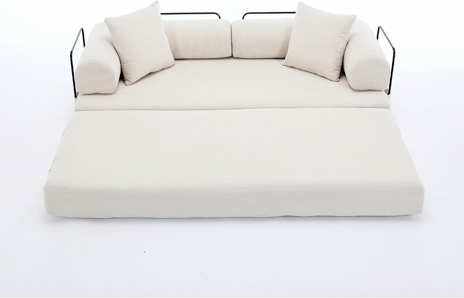 WILLIAMSPACE 78.5' Modern Loveseat Sofa Fold-Out Sofa Bed, Convertible Chair Floor Couch with Removable Backrest, Comfy King Size Sofa Bed for Living Room, Bedroom, Corduroy Fabric (Beige)