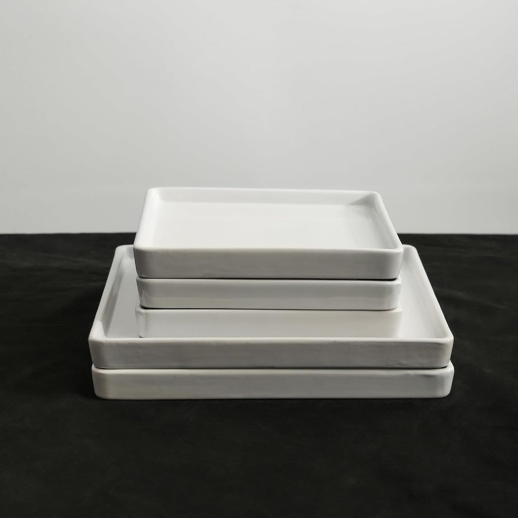 Stone Lain Grace Square Stoneware Dinnerware Set, 24 Piece Service For 8, White