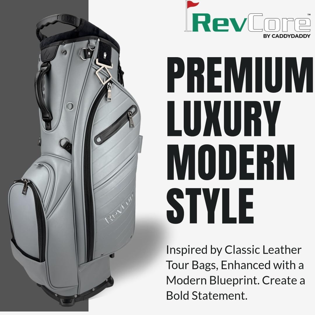 CADDYDADDY Upgraded Hybrid Luxury Golf Stand Bag, Tour Grade Synthetic Leather w/ScratchGuard, 14 Way or 6 Way Dividers, 2 Cooler Pockets, Magnetic Felt-Lined Pocket, Ball and Accessory Pocket