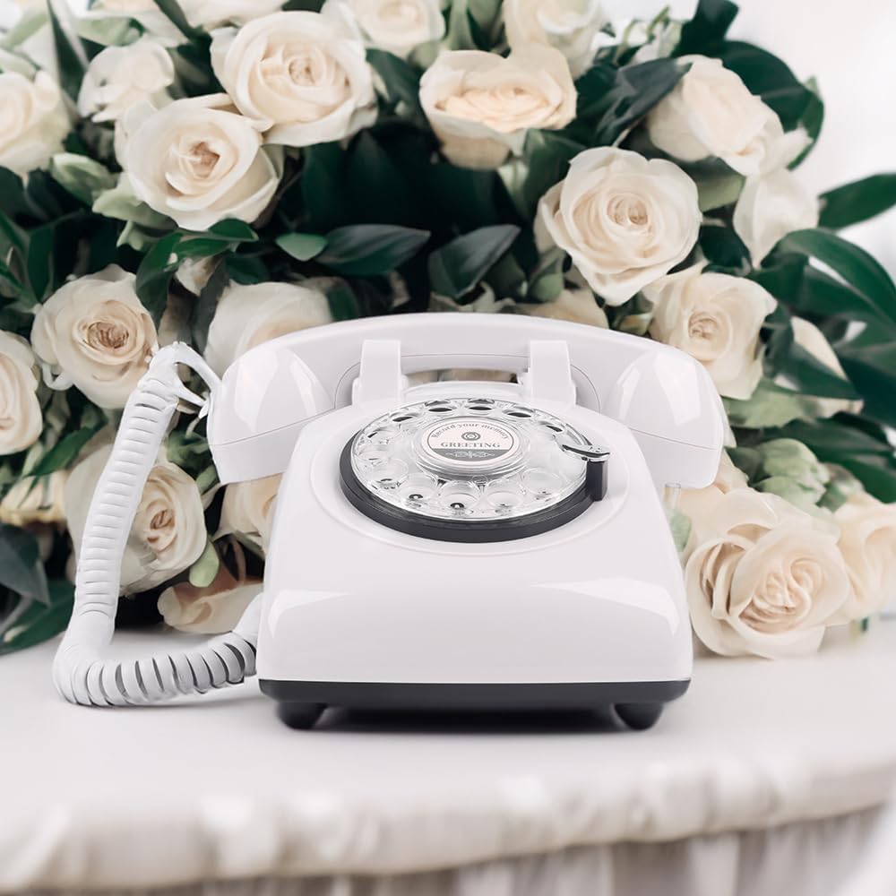 cojodopo Vintage Audio Guestbook, Wedding Confessional Recording Retro Phone Classic Rotary Dial Audio GuestBook (White)