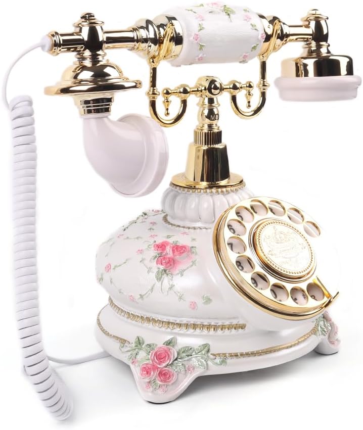 Premium Classic Retro Style Wedding MessageBook Audio Phone with Free LED Sign,European Old Fashioned Luxry Antique Audio Guestbook Desk Decoration Telephone for Birthday Parties (Ceramic White)