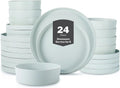 Stone by Mercer Project MODAN 24-Piece Stoneware Dinnerware Set, Plates and Bowls Sets, Dish Set for 8, Blue-Grey