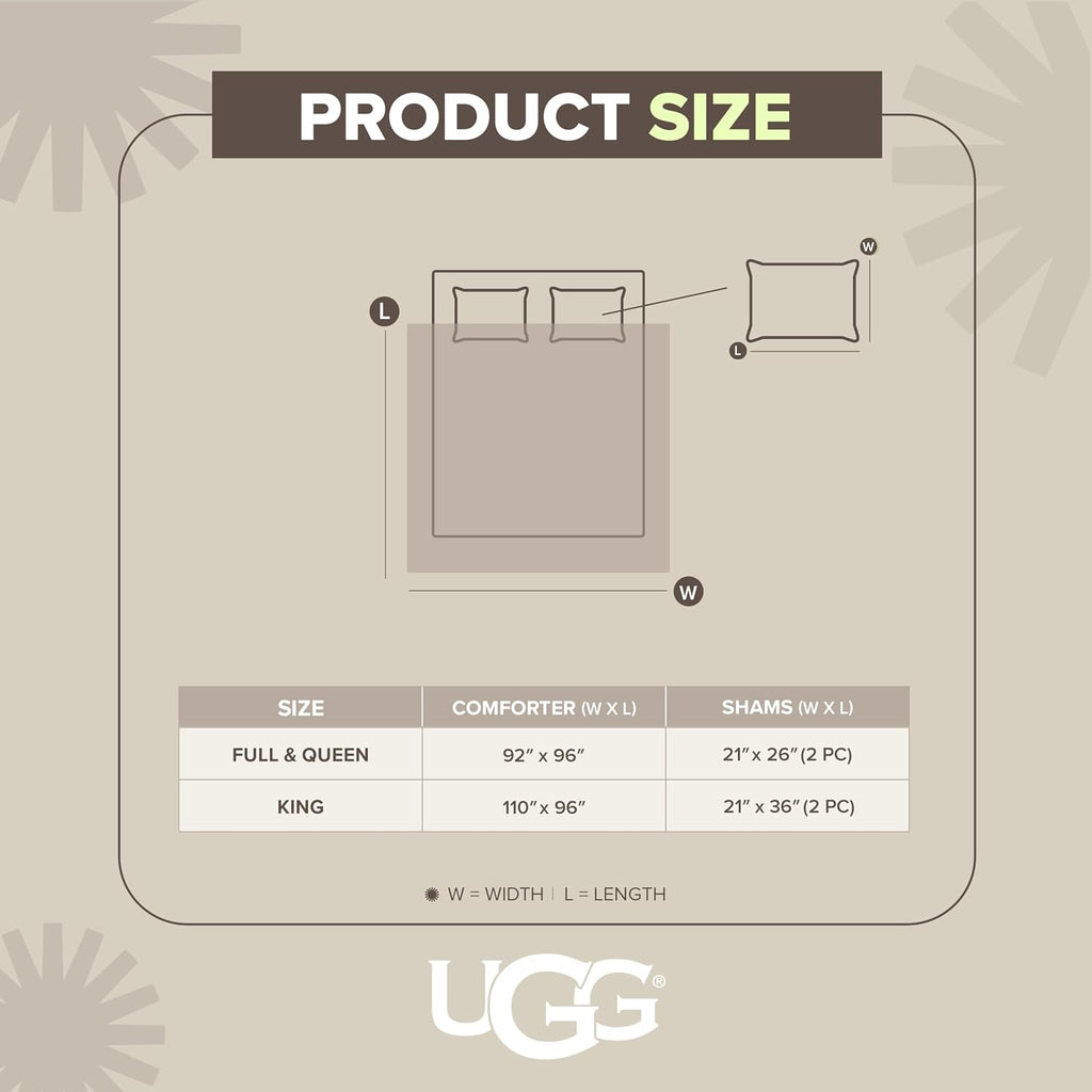 UGG Blissful Queen Comforter Set with 2 Pillow Shams, Reversible Fluffy Bed Comforter, Ultra Warm Winter Bed Set, Down Alternative Bedding, Full/Queen Size, Light Brown Fawn