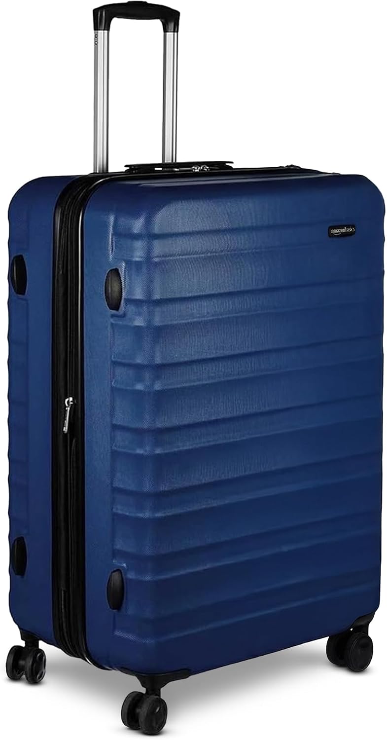 Amazon Basics 30' Hardside Large Checked Luggage with Multi-directional Wheels, Expandable for Up to 15% More Space, Scratch-Resistant Hardshell, Navy Blue