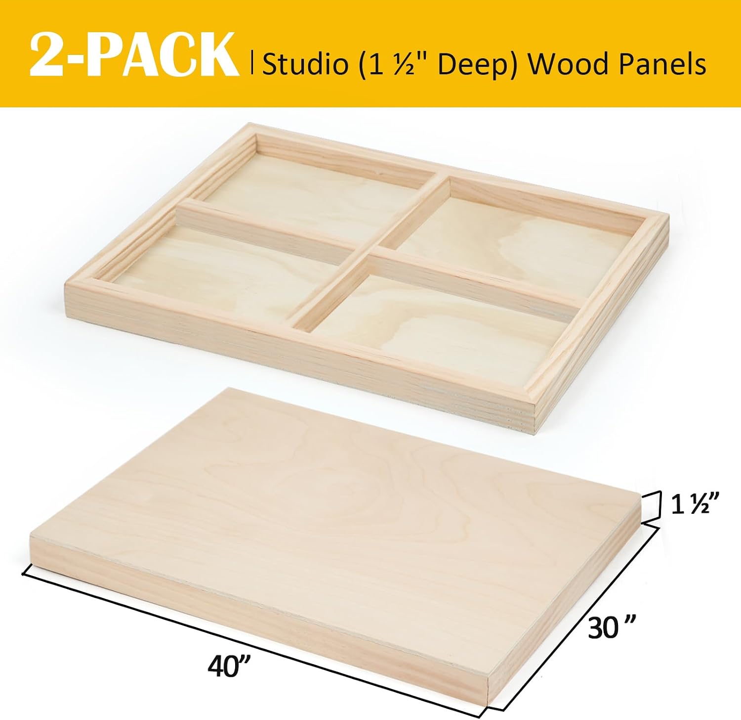 Falling in Art 2 Pack Unfinished Wooden Canvas Panels, 30x40 Gallery Birch Wood Panels Kit, 1 1/2' Deep Art Cradle Boards for Acrylic Painting, Pouring and Burning
