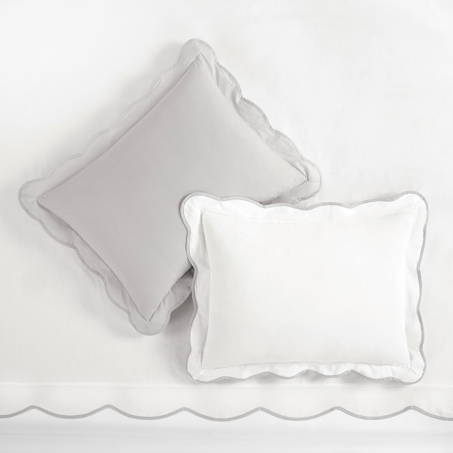 Lush Decor Coastal Chic Scalloped Edge Cotton Duvet Cover Set, 3 Piece Set, Full/Queen, Gray & White - Queen Bedding Set - White Duvet Cover Queen - Coastal Decor