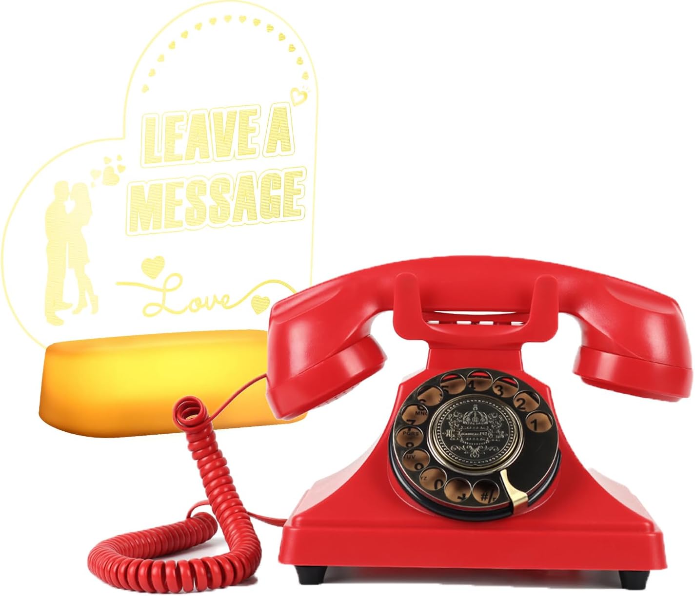 Audio Guest Book Telephone with Free LED Wedding Sign | Vintage-Style Audio Guestbook Wedding VoiceMessage Phone| Everything Included and Ready to Go | Retro Rotary Wedding GuestBooks Phone (Red)
