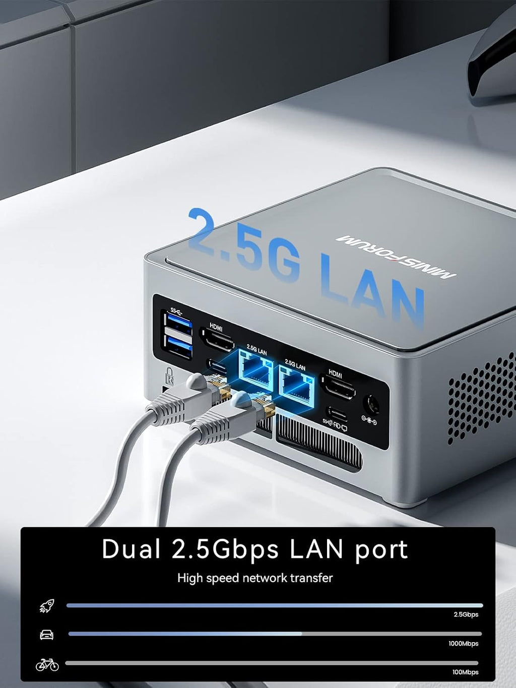 MINISFORUM NAB6 Lite Mini PC Core i5-12600H(12C/16T, up to 4.5 GHz) Desktop Computer 16GB RAM 1TB SSD, 2xHDMI + 2xUSB-C 4K@60Hz Outputs, 2x2.5G LAN, 4xUSB3.2, Iris Xe Graphics Mini PC