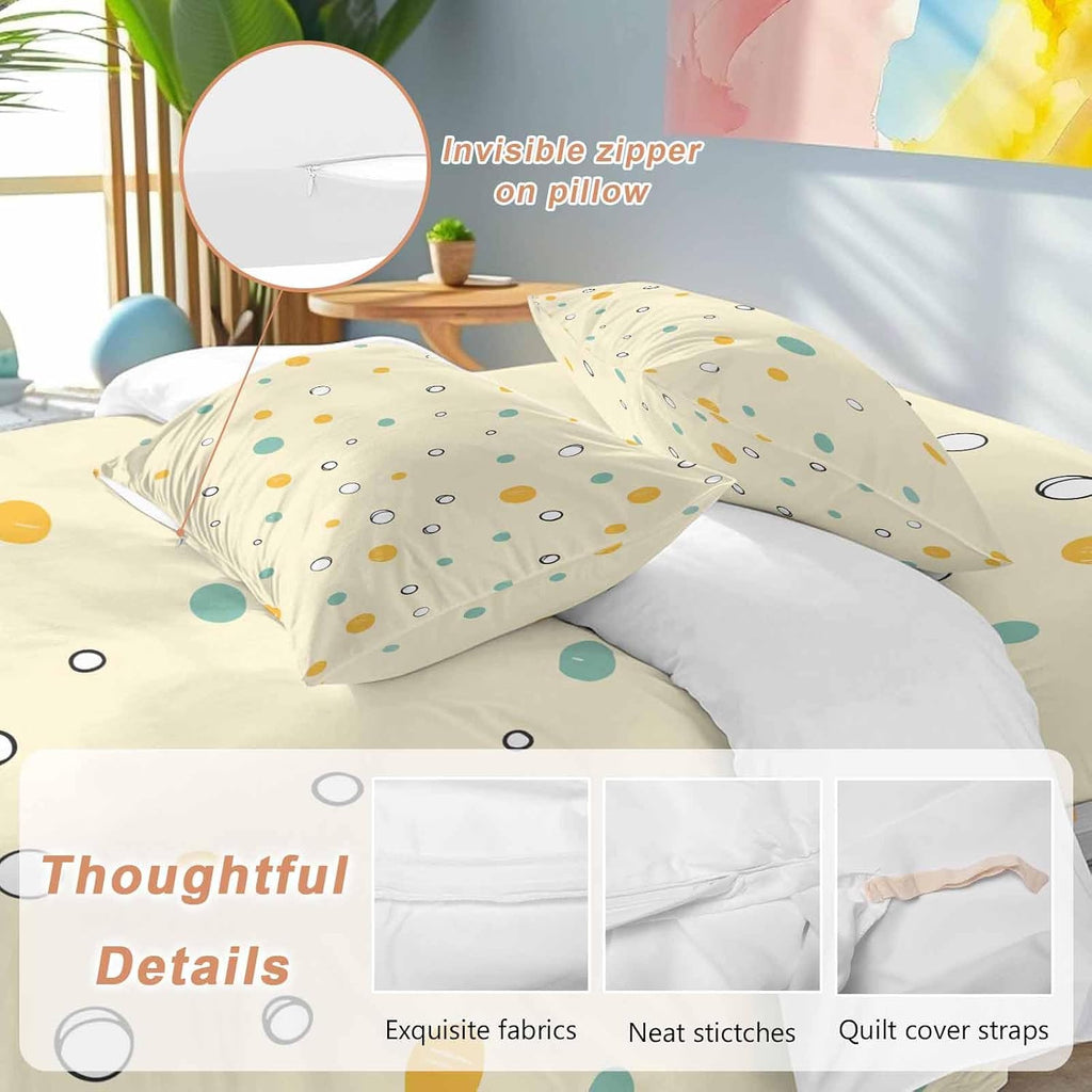 Polka Dot Duvet Cover Set Queen Size 4 Pieces Green Yellow Polka Dot Warm Yellow Cute Summer Bedding Set with Zipper Closure, 1 Comforter Cover 92x106 Inches 1 Flat Sheet & 2 Pillow Cases