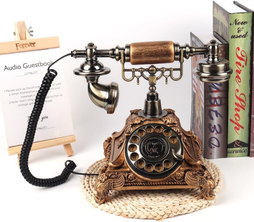 Wedding Audio Guest Book Telephone, Classic Retro Craftsmanship Wedding Guestbook for Confessional Wedding Birthday Party (Gold Color)