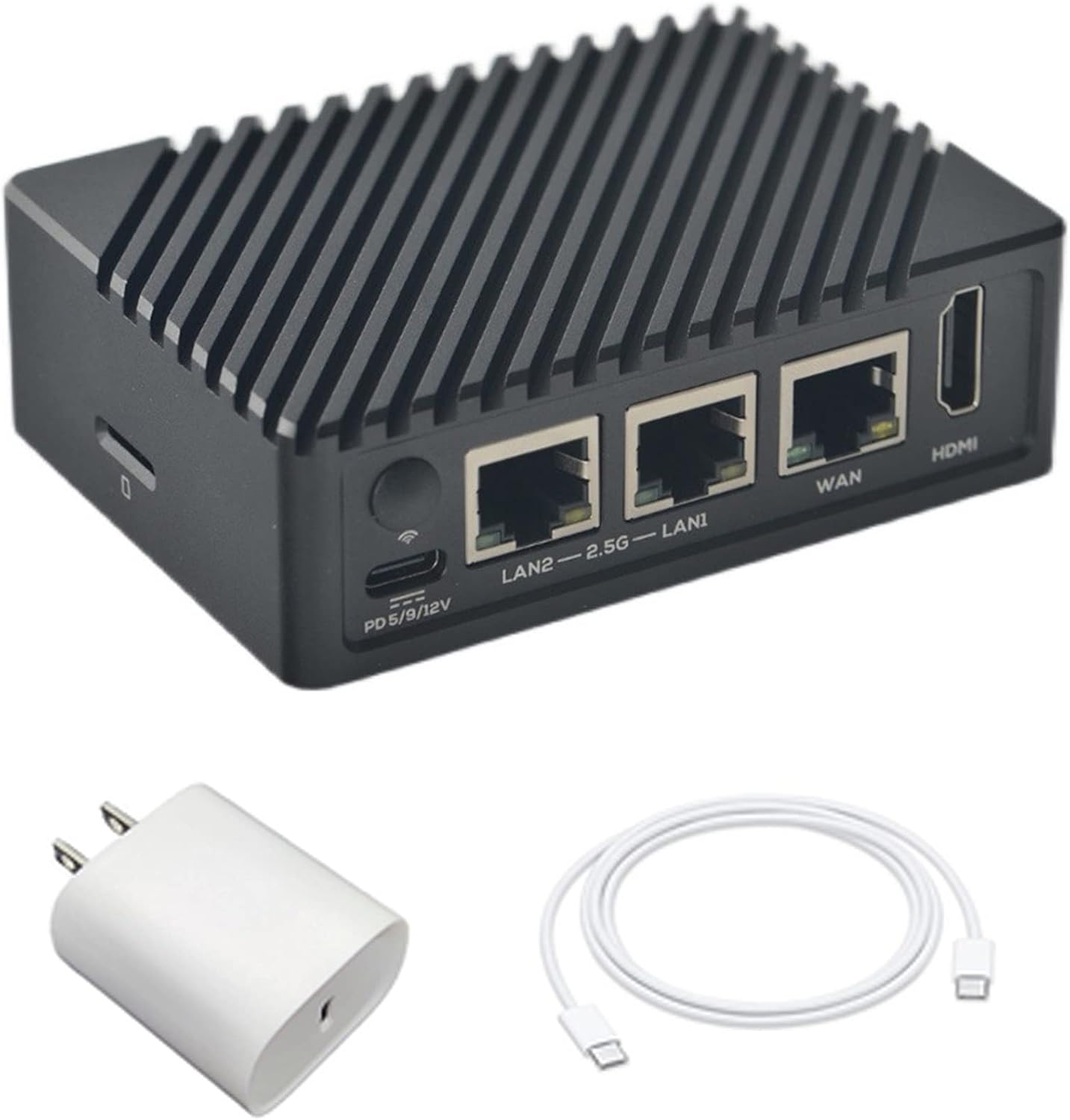 Nanopi R5S Router RK3568 development board OpenWRT A55 HDMI2.0 2.5G Gigabit network port Mini Router (4GB Mental case with 20W PD Power Supply)