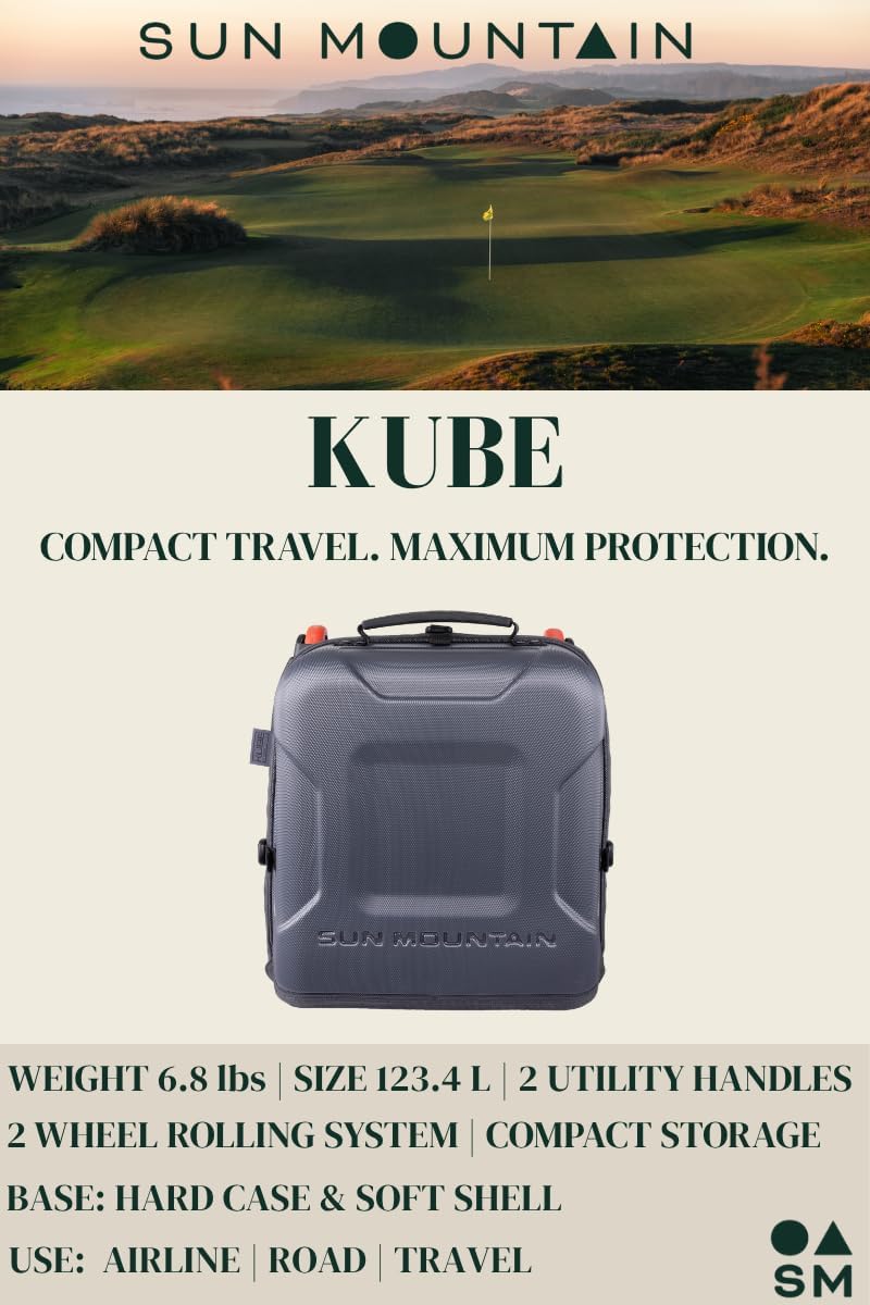 Sun Mountain Kube Golf Travel Bag, 2-Wheel Rolling System-Compact Storage Case, Black Black