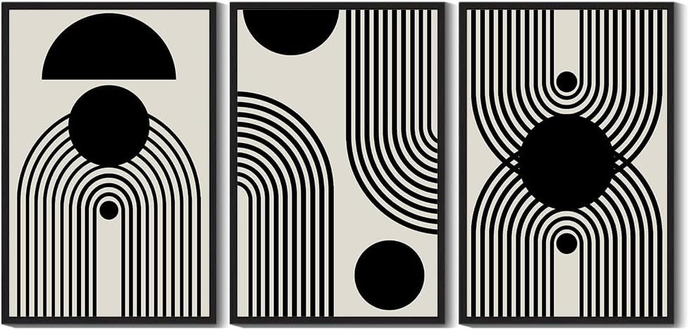 Drsoum Large 24x36in Black and White Abstract Framed Wall Art Decor Duotone Minimal Dark Brush Stroke Prints Shapes Illustrations Modern Art Decorative Ready To Hang - Black Framed