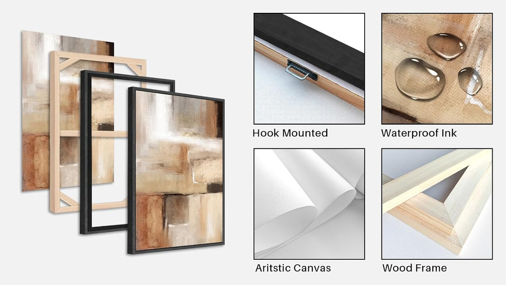ASDCEUTICALS Large Canvas Wall Art - Brown and Beige Abstract Pictures for Living Room Vintage Wall Decor Retro Rustic Paintings Black Float Framed for Bedroom Dinning Room 32' X 48' X 3 pcs