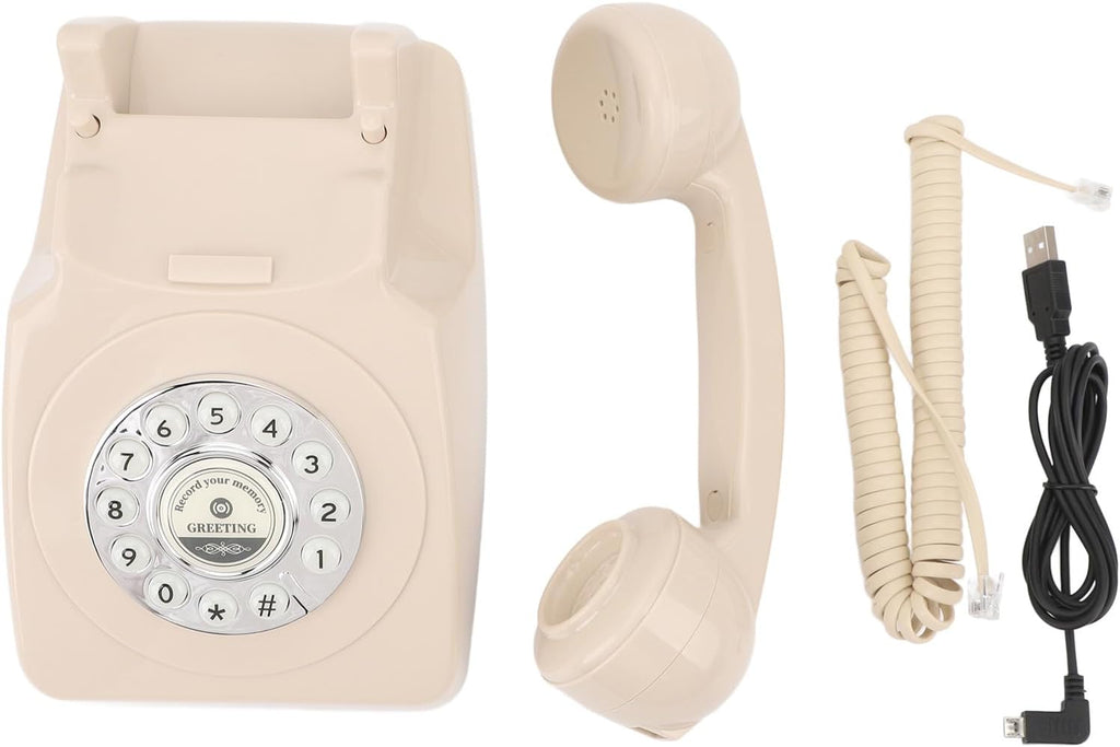 Audio Guest Book Wedding Phone, Clear Sound Convenient Use Audio Message Recording Telephone, Retro Phone Audio GuestBook for Wedding Event Birthday Party (Beige)