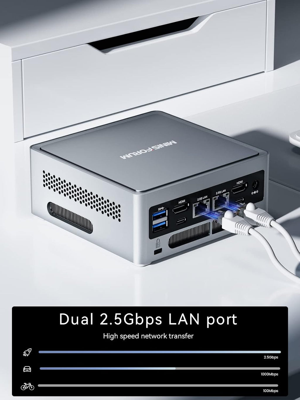 MINISFORUM Venus Series NAB6 Lite Mini PC, 12th Gen Core i5-12600H Small Compter, 16G DDR4+512G PCIe4.0 SSD, 2X HDMI+2X USB-C 4K@60Hz Output, 2X 2.5G RJ45 Port, 4X USB3.2 Small Form Factor