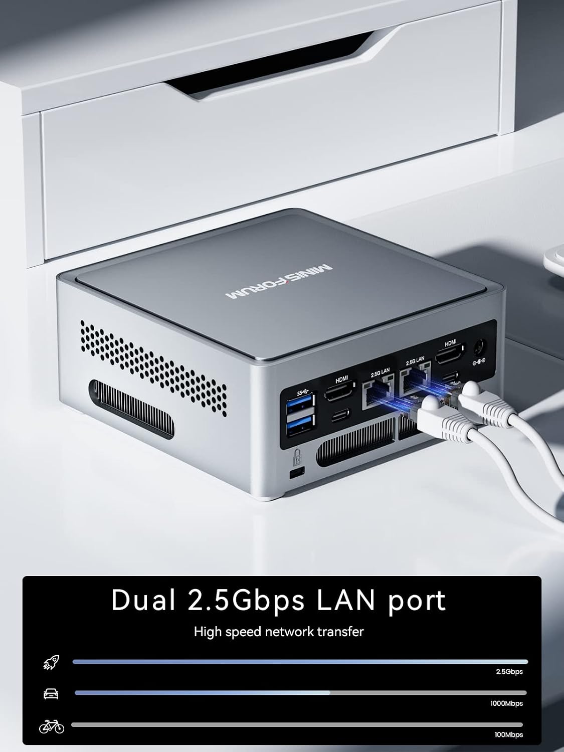 MINISFORUM Venus Series NAB6 Lite Mini PC, 12th Gen Core i5-12600H Small Compter, 16G DDR4+512G PCIe4.0 SSD, 2X HDMI+2X USB-C 4K@60Hz Output, 2X 2.5G RJ45 Port, 4X USB3.2 Small Form Factor