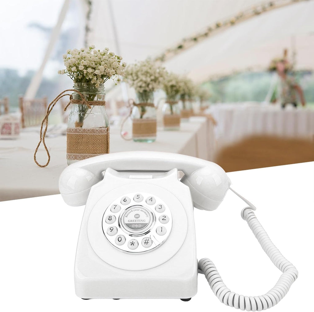 Audio Guest Book Wedding Phone, Clear Sound Convenient Use Audio Message Recording Telephone, Retro Phone Audio GuestBook for Wedding Event Birthday Party (White)