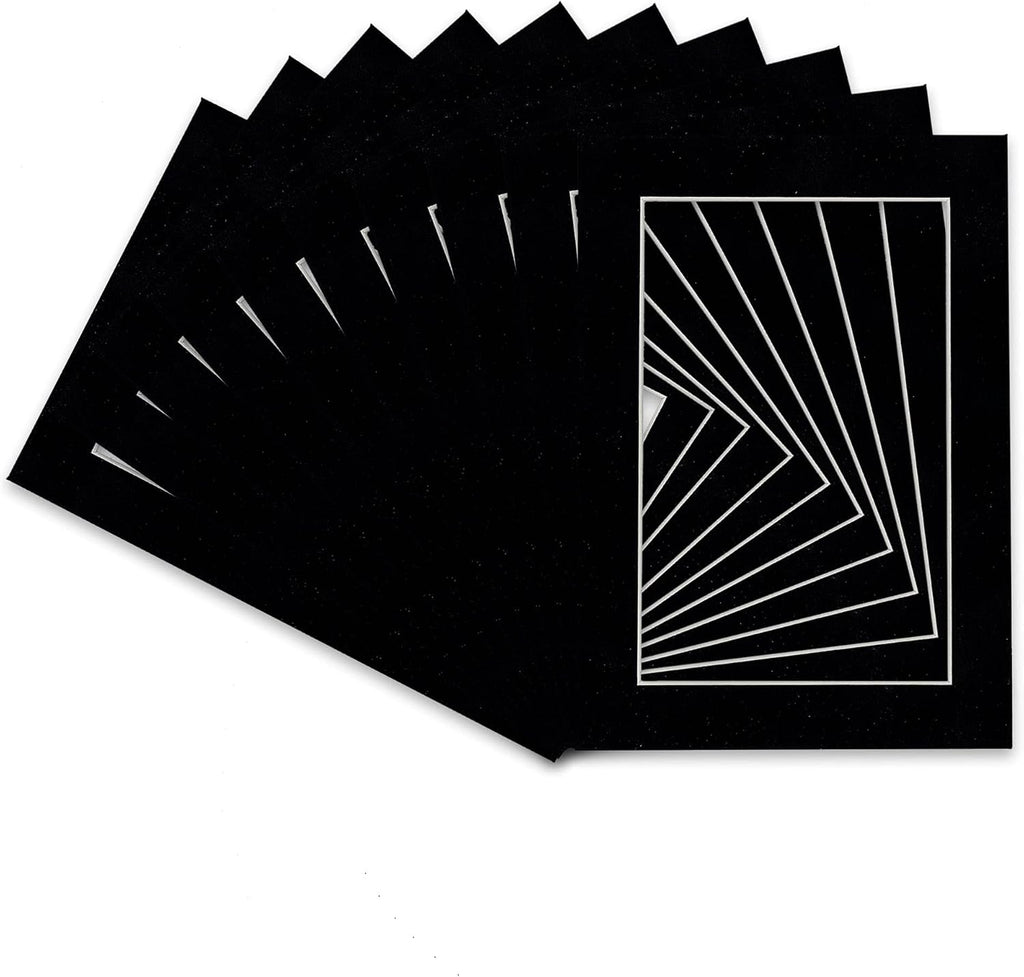 Poster Palooza Pack of TEN 12x16 Mats Bevel Cut for 11x14 Photos - Acid Free Black Suede Precut Matboards For Pictures, Photos, Framing - 4-ply Thickness
