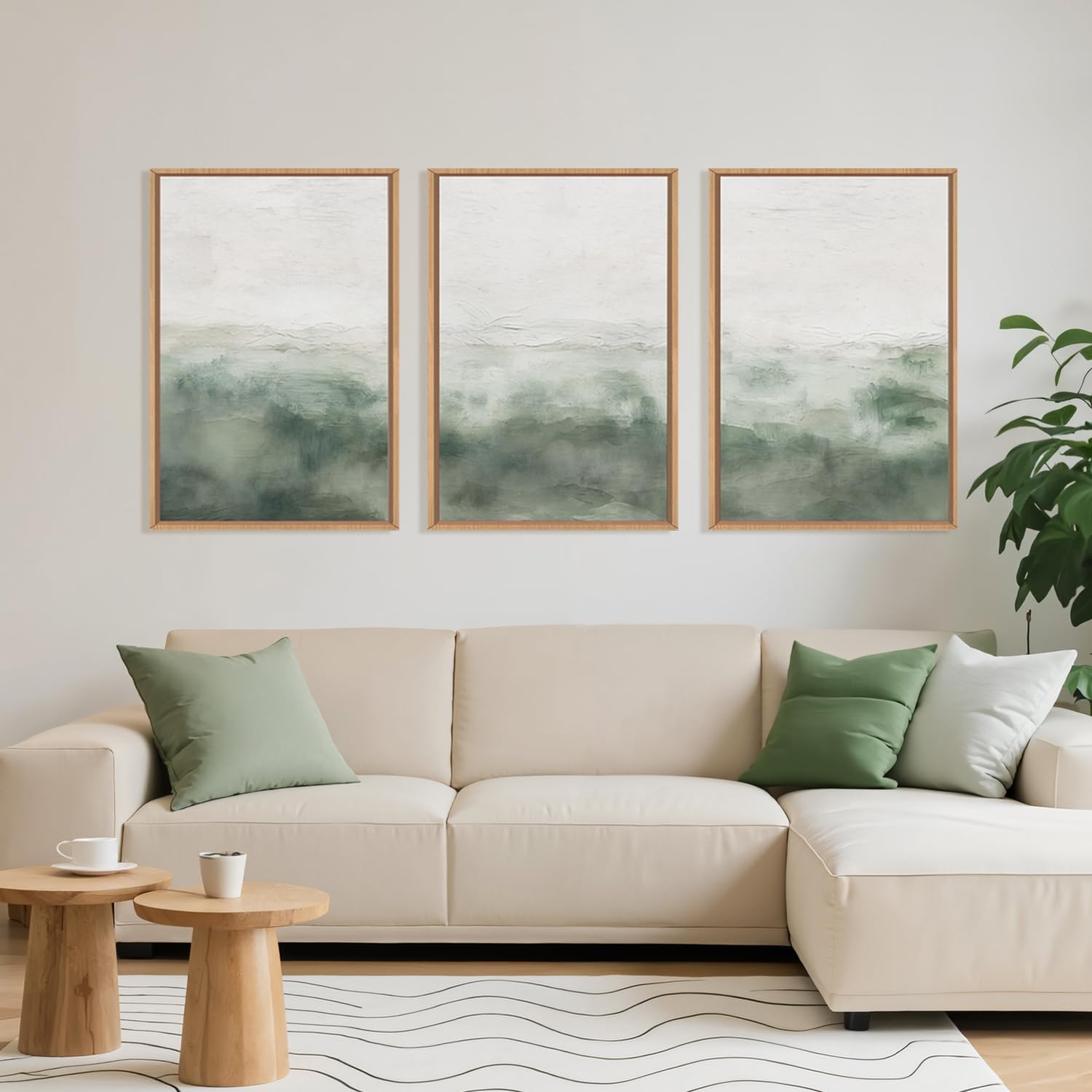 BICERE Large Abstract Grey Green Framed Canvas Wall Art,Watercolor Neutral White Wall Decor,Modern Pastel Wall Painting,Illustrations Artwork for Living Room,Bedroom,Dining Room,Office- 24'x36'x3