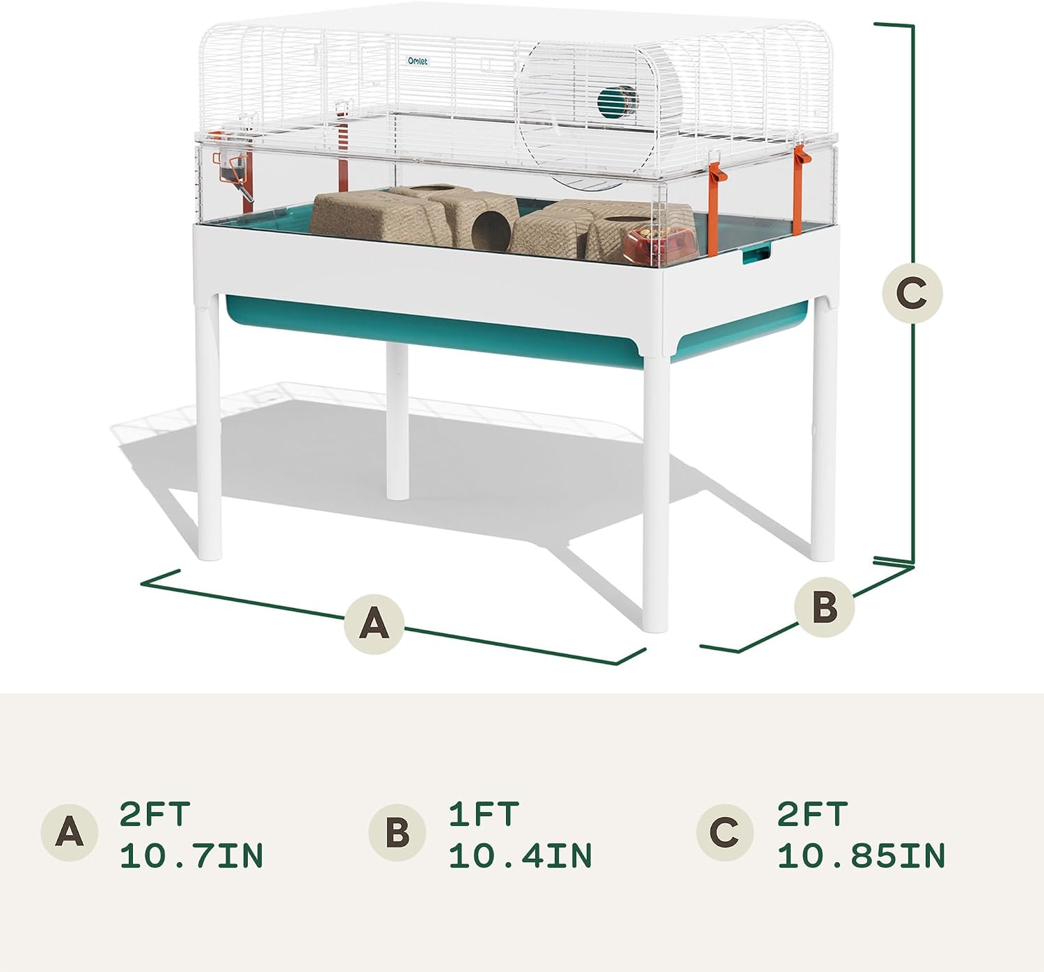 Omlet Hamster Cage with Stand | Large, Safe & Customizable Space | Easy Clean Habitat | Unique Anti Spill Bedding Tray | Includes a Hamster Silent Wheel, Food Bowl, Water Bottle & 2 Hides