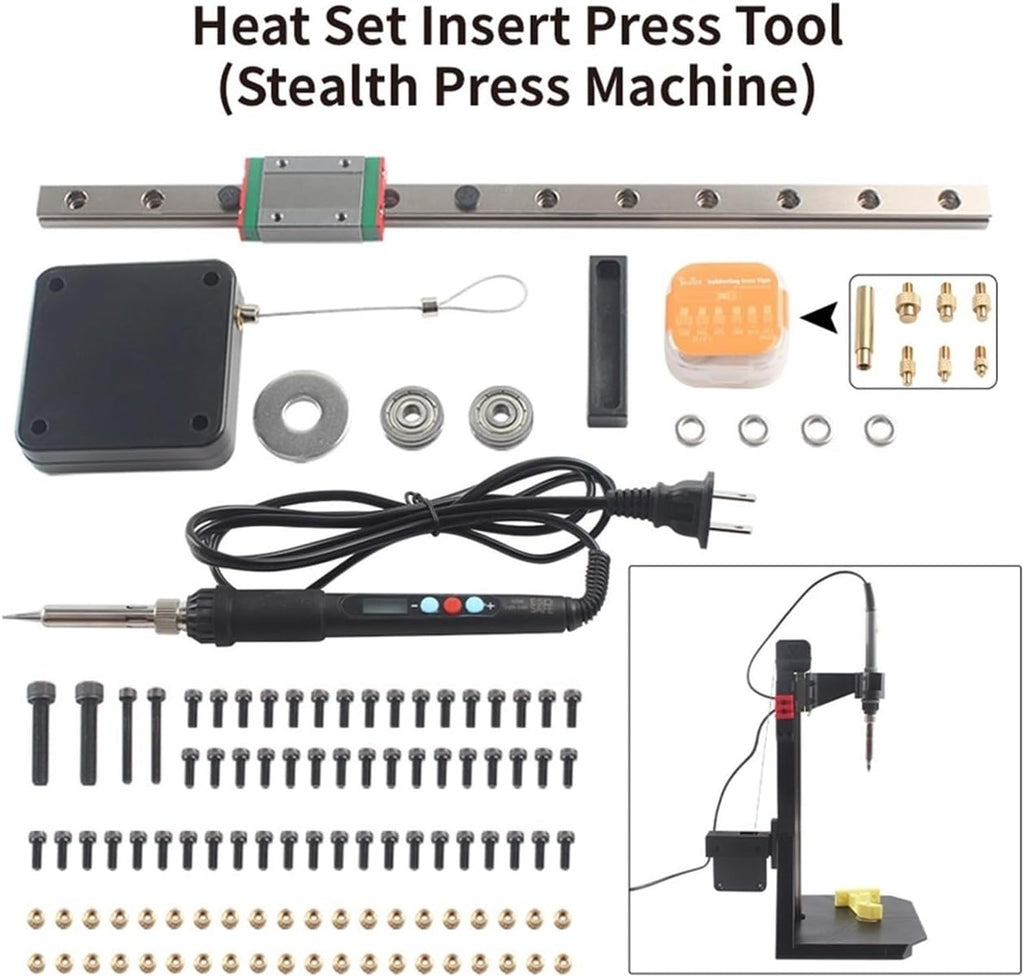 Heat Set Insert Press Tool Kit - Stealth Press System with Soldering Iron Tip | M2 M3 M6 M8 Thread Insert Nuts for 3D Printing Parts Reinforcement(1set-UK plug)