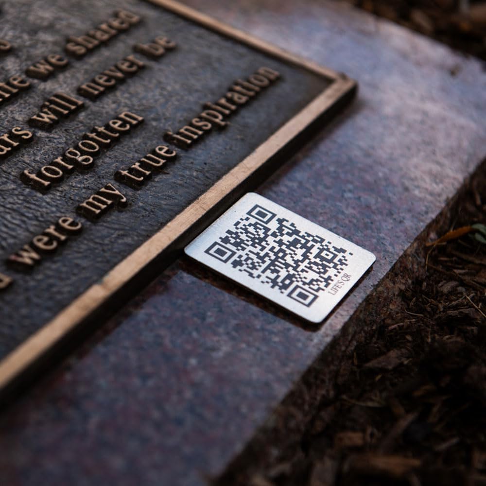 Life's QR - A Digital Celebration of Life | 2'x2' QR Code Memorial Sign for Cemetery Headstones | Funeral Gift, Memorial Website with QR