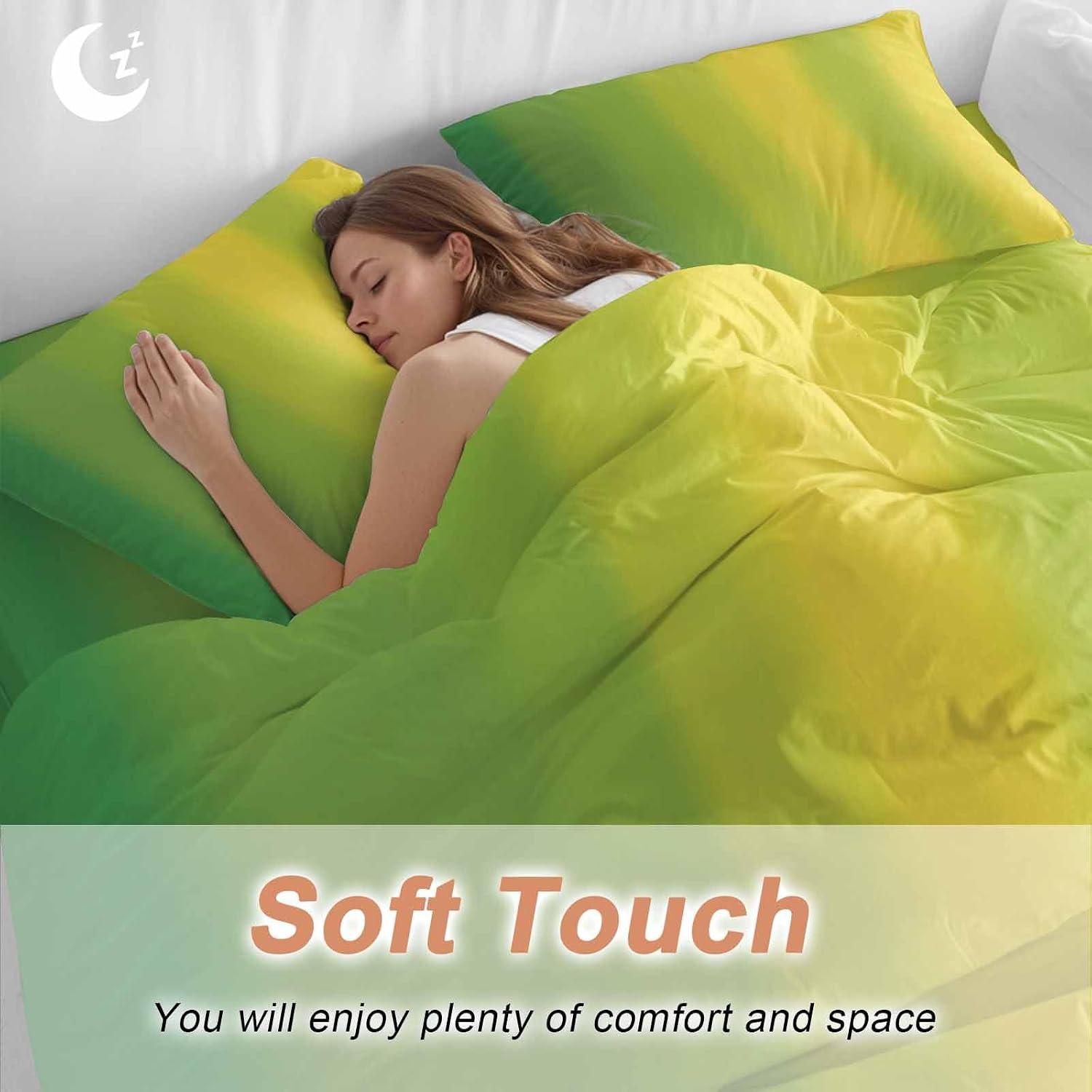 Green and Yellow Ombre Duvet Cover Set Queen Size 4 Pieces Minimalist Gradient Striped Texture Bedding Set with Zipper Closure, 1 Comforter Cover 86x86 Inches 1 Flat Sheet & 2 Pillow Cases