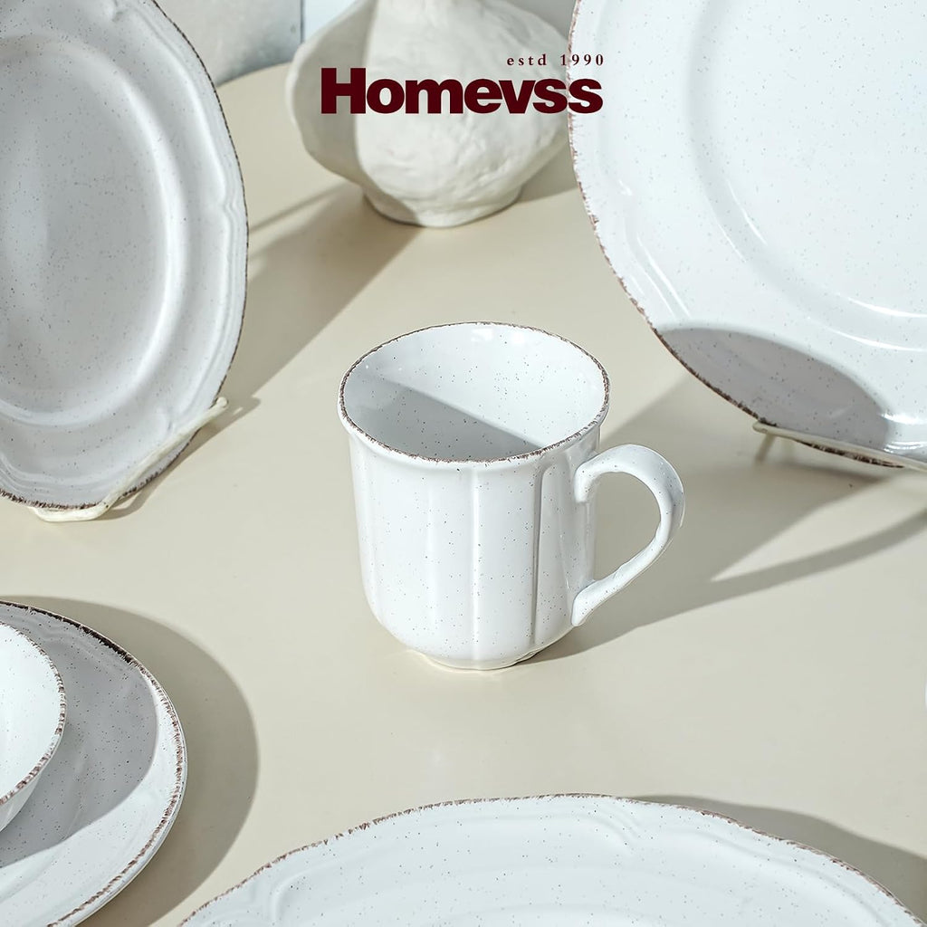 56pc Dinnerware Set, Plate and Bowl Set, Stoneware Dishes Set for 8, Microwave and Dishwahser Safe, Scratch Resistant, French Countryside Speckled Antique White