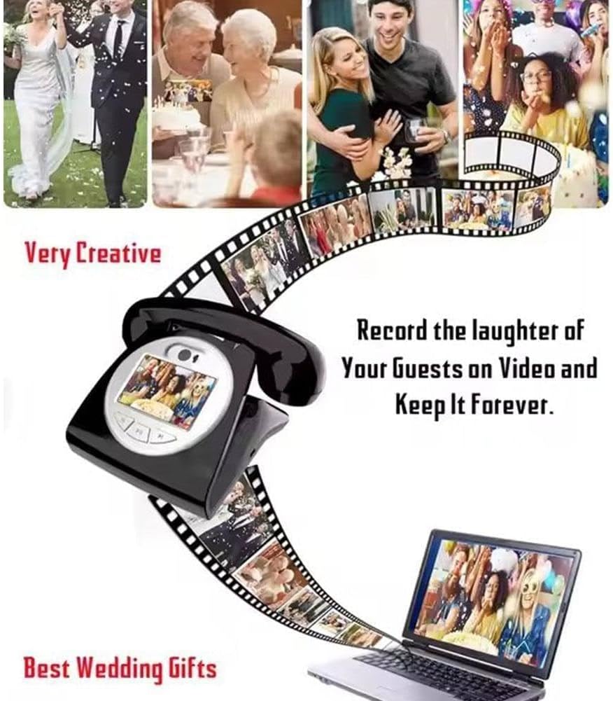Video Audio Guest Book Wedding Phone Guestbook，Fun Engagements Anniversaries Baby Showers Graduation Record Personalized Audio Messages,Black