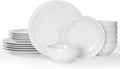 Famiware Garden 18-Piece Embossed Plates and Bowls Sets, Stoneware Reactive Glaze Dishes Dinnerware Set, Modern Rustic, Chip & Scratch Resistant, Microwave & Dishwasher Safe, Service for 6, White