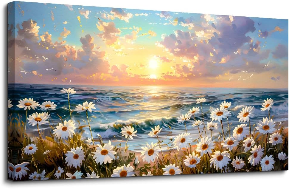 PHAOHUAXM Large Wall Decor Canvas Wall Art For Bedroom Living Room Decor A Landscape Painting Of A Sea Of White Flowers Painting Art Print Picture Artwork For office Bathroom Home Decor 30x60 In
