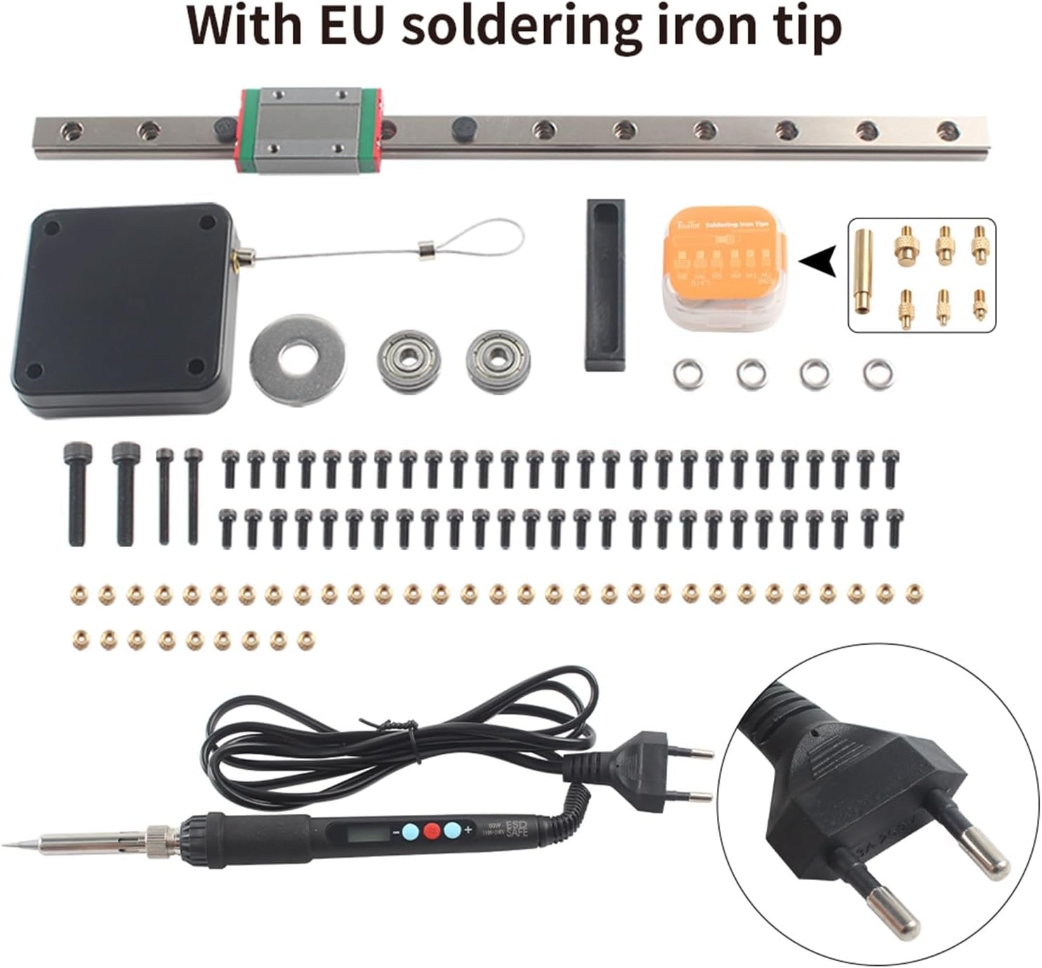 Heat Set Insert Press Tool Stealth Press Kit Soldering Iron Tip Thread Insert Nut Embedded Kit M2 M3 M6 M8 for 3D Printing Parts(1set-EU Plug)