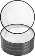 Goodluck 12 Inch Disposable Charger Plates Plastic, 100 Pack Plastic Clear Charger with Black Rim for Dinner, Wedding, Party