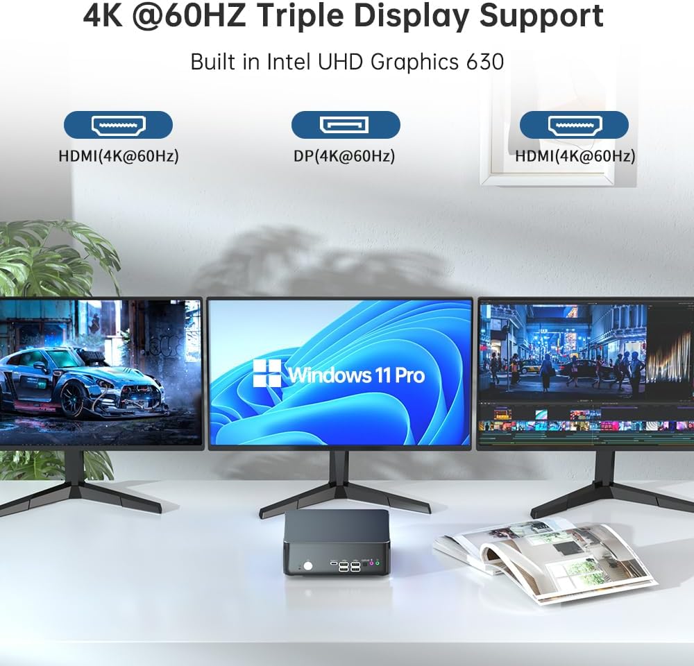 Thdeukoty Mini PC with Core i9-9880H 2.3 up to 4.8GHz, 16G DDR4 1T SSD, Windows 11 Pro Desktop Computer, DP*1, HDMI*2 4K@60Hz Triple Display, Optical, Dual LAN, WiFi6E/BT5.3,VESA